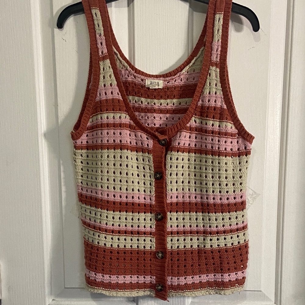 a.n.a Pink and Cream Striped Knit Blouse